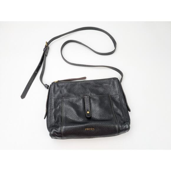 Fossil JENNA Top Zip Crossbody Black Pebbled Leather Shoulder Bag Purse - Picture 1 of 5